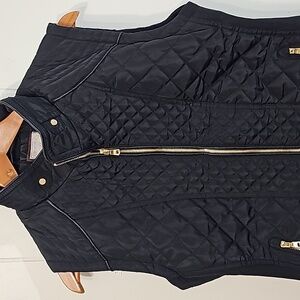 Massiche & Co Vest Womens L Quilted Heavy Faux Fur Lined Black Faux Leather EUC